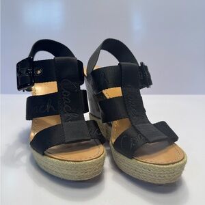 Coach Black Canvas Espadrille Wedge Sandals
